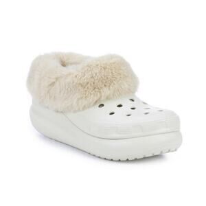 Crocs Furever Crush Clog in Bone SZ 6 Fur-Lined Winter Chunky Platform GUC